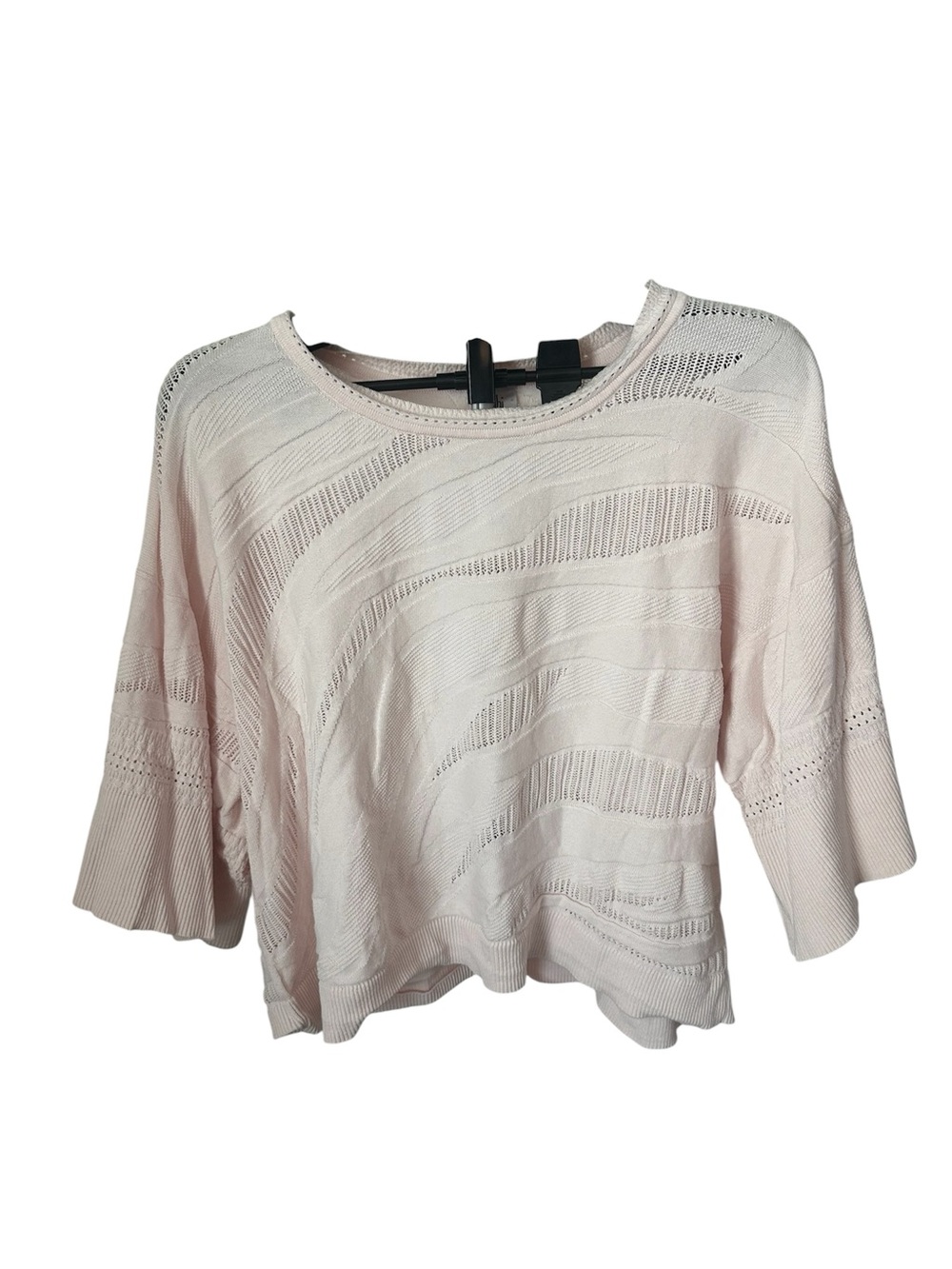 CAbi Women's Shy Pullover Blush Pink SZ Large Zebra Print Boho Coastal Minimal